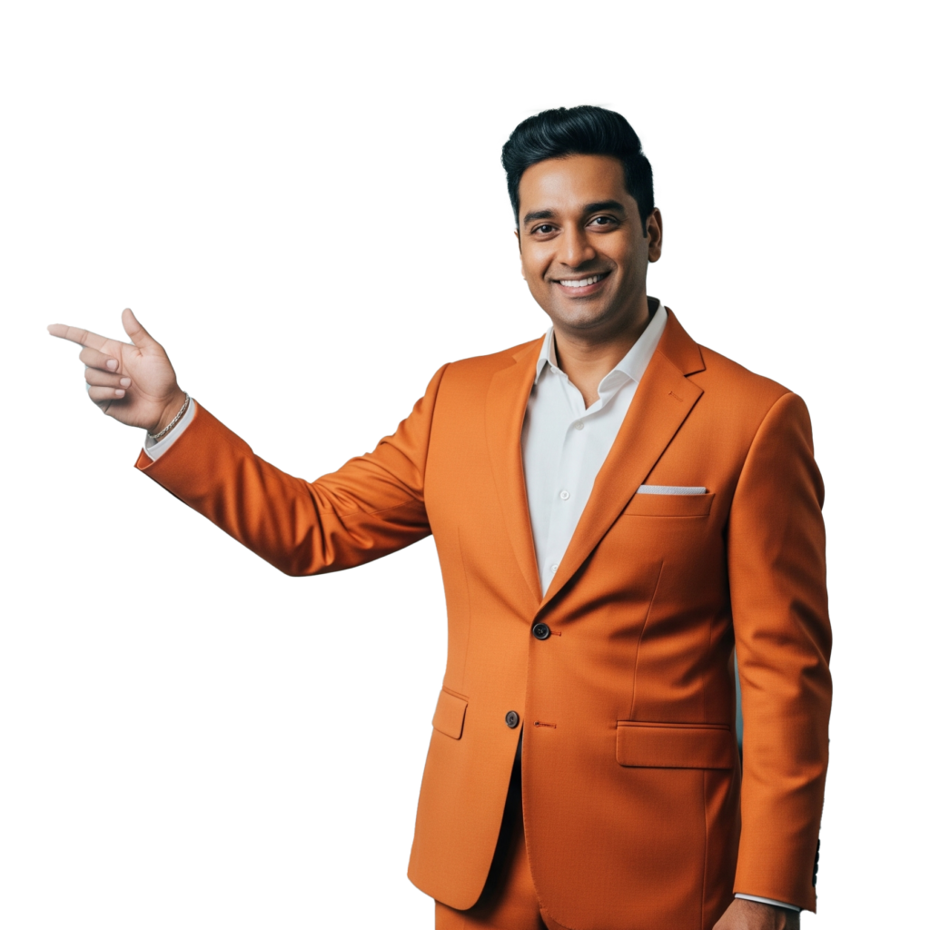 Happy businessman pointing at ConnectLabz lead generation form India social media marketing